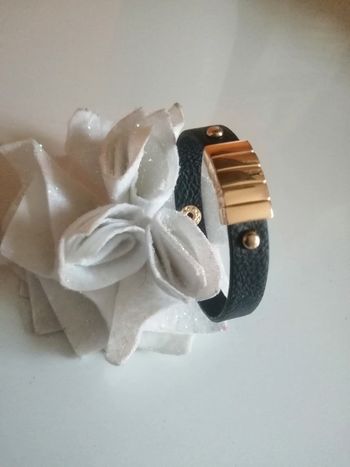 🌸Bracelet cuir manchette bleu et doré Neuf 🌸