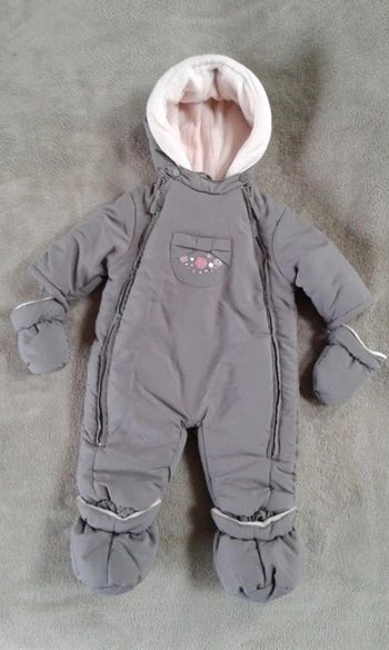 Combipilote / Combinaison taupe et rose Mini Adelie 3 mois
