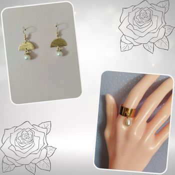 Boucle d'oreille et bague perle