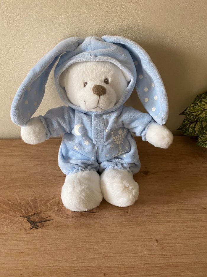 Doudou peluche ours déguisé en lapin bleu étoile simba toys nicotoy