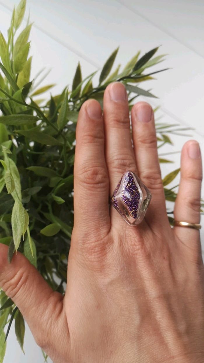 Bague microbilles violette