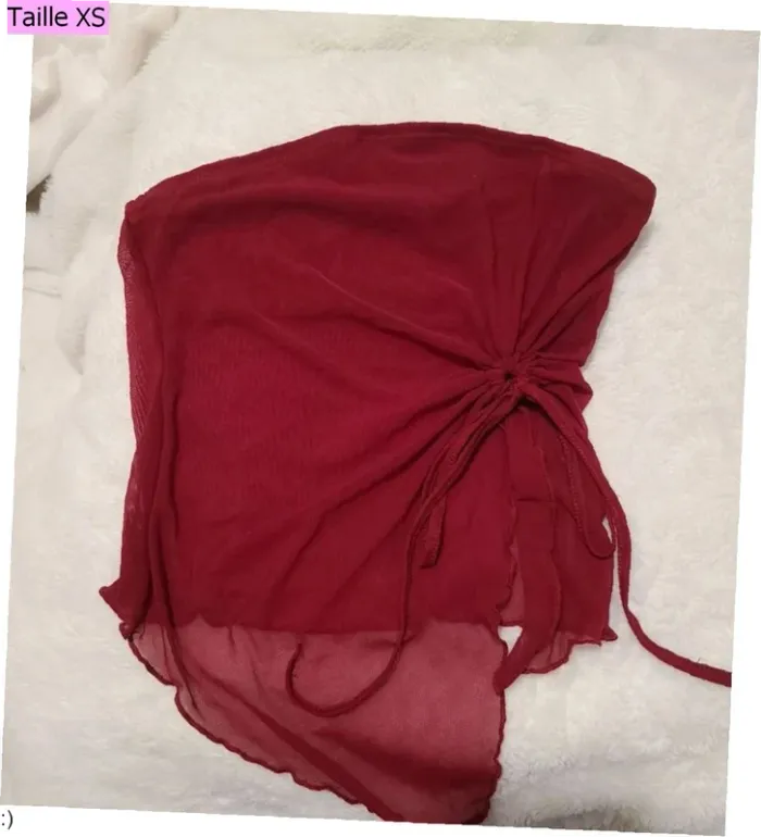 Top Femme Bordeaux Y2K Asymétrique Détail Nœud Fluide - Taille XS Neuf - photo numéro 3