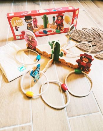 🤠Jeu de dextérité - Jeu d' anneaux/ lassos en bois - marque Djeco