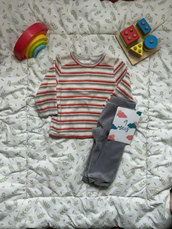 pyjama 2 pièces en velours gris et orange 9 mois vertbaudet