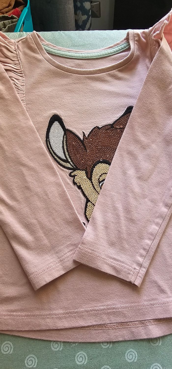 Tee shirt fille Bambi 92cm rose manches longues - photo numéro 3