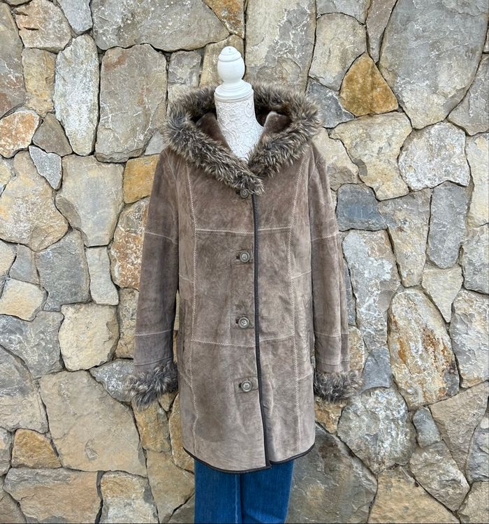Manteau d’hiver Saki, cuir retourné, shearling, vintage y2k beige taupe, femme 46 - photo numéro 4