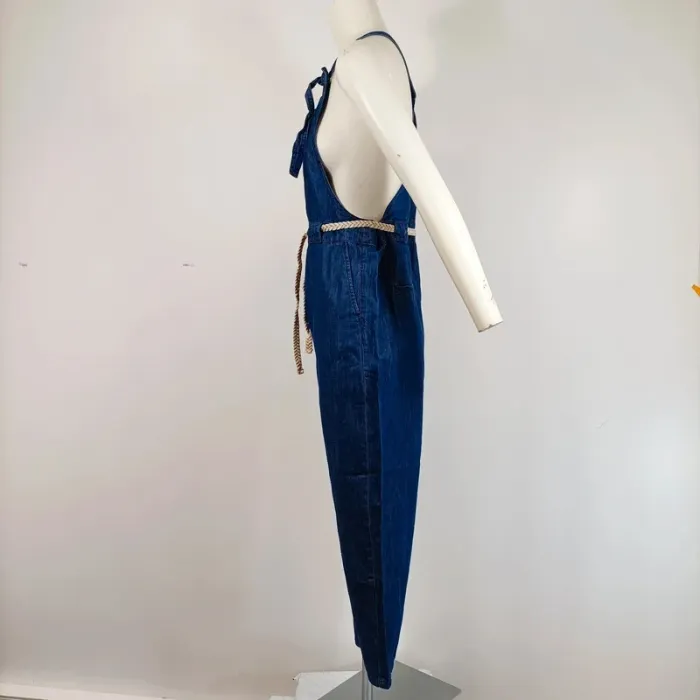 Salopette en jean bleu sans manches - ceinture corde - dos nu Taille M/L A396 - photo numéro 11