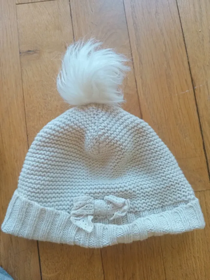 Lot 3 bonnets hiver fille laine et coton 6-9 mois Okaïdi et autres marques - photo numéro 5