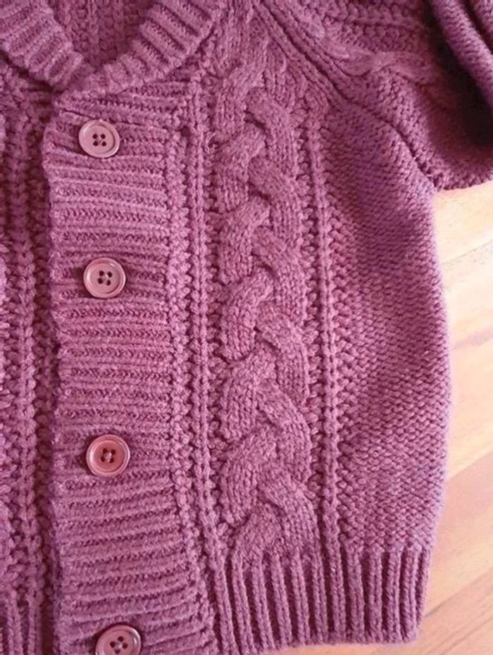 Gilet torsadé à boutons bordeaux Tissaia 12 mois - photo numéro 3