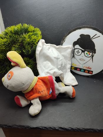 Doudou chien sucre d'orge cajou mouchoir orange vert rouge blanc 