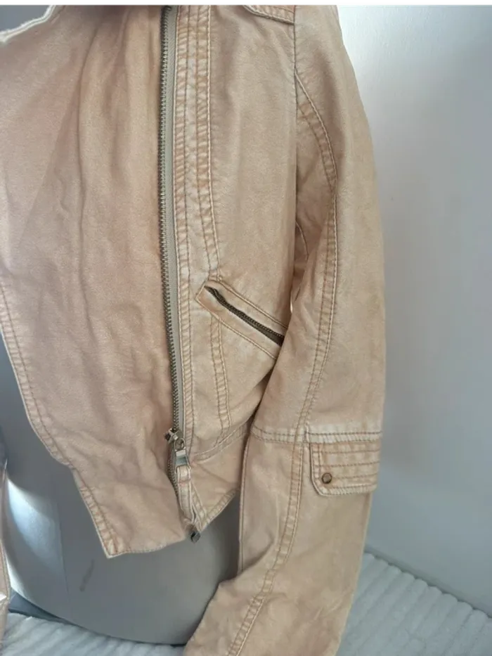 Veste beige légère style motard – Marque 2 Elles – Taille XS - photo numéro 3