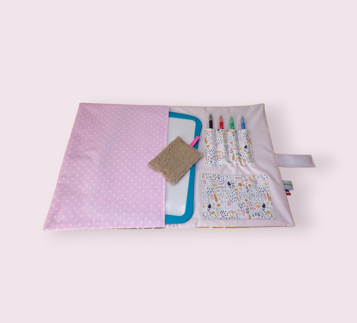 pochette range ardoise et crayons, effaceur offert, modèle patchwork tons roses - photo numéro 2