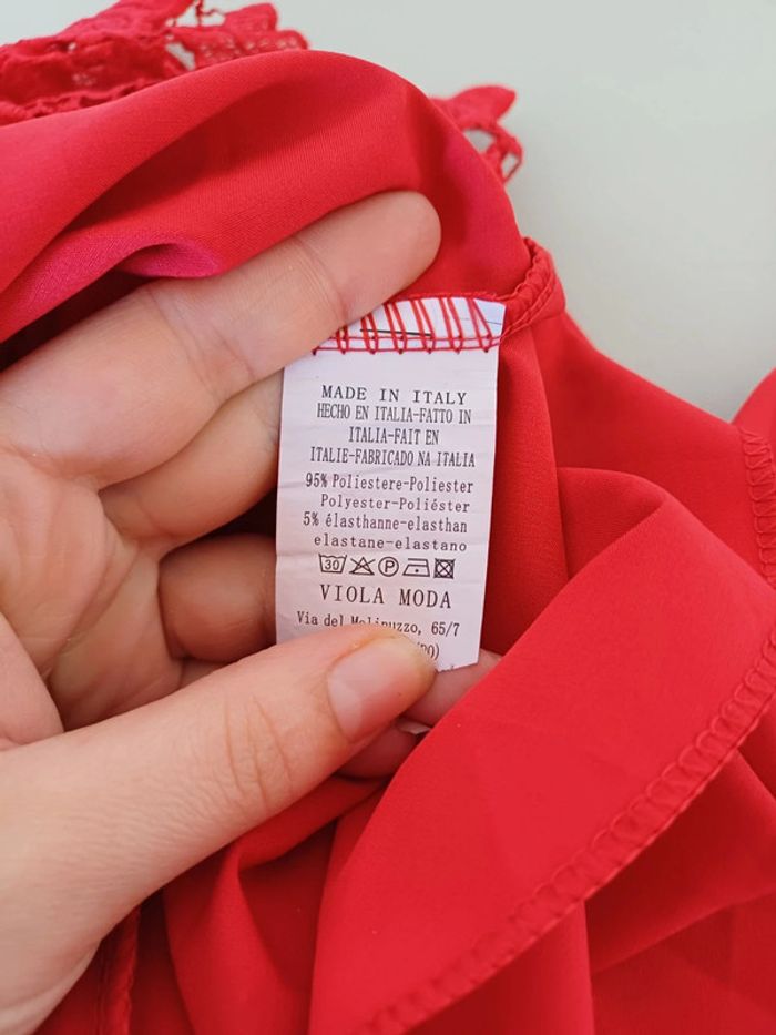 Blouse rouge péplum avec dentelle Viola Moda taille L 40 - photo numéro 9