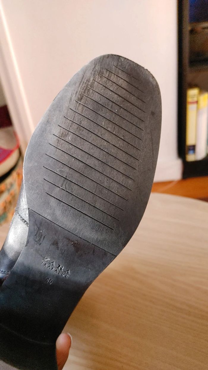 Bottine en cuir noire talon carré bout rond carré confortable - photo numéro 7