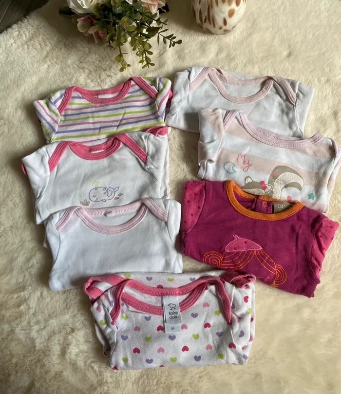 Lot de 7 bodys manches longues bébé fille – 6 mois TBE