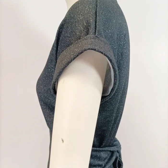 Robe longue paillettes bleu - t36 - robe de soirée moulante femme décolleté et noeud à l'arrière. - photo numéro 6