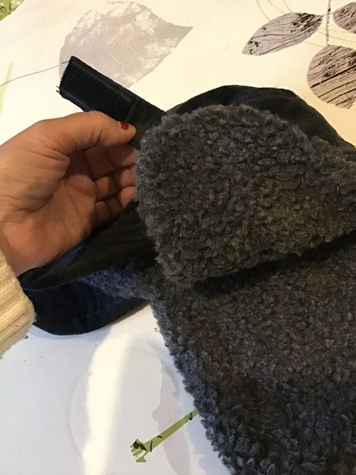 Chapka velours côtelé marine et molletonné intérieur gris taille 52 - photo numéro 2