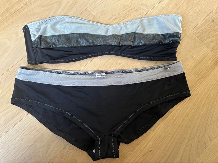 Maillot de bain 2 pièces bandeau noir et argenté - photo numéro 5