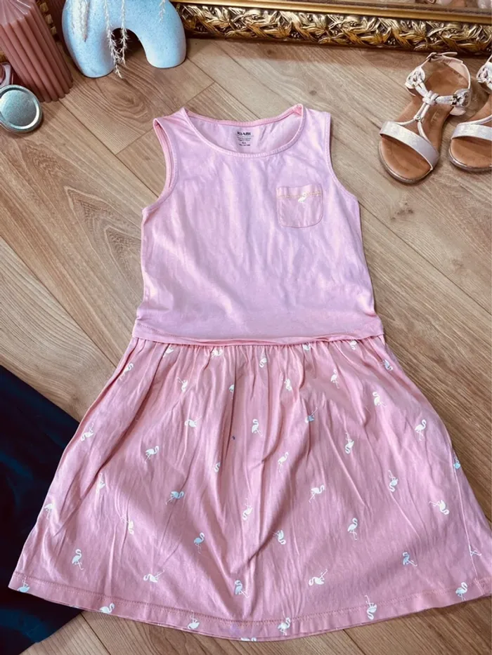Taille 8 ans lot de 2 robes d’été fille H&M Kiabi bleu marine et rose * licorne flamant roses * 🌸 - photo numéro 4