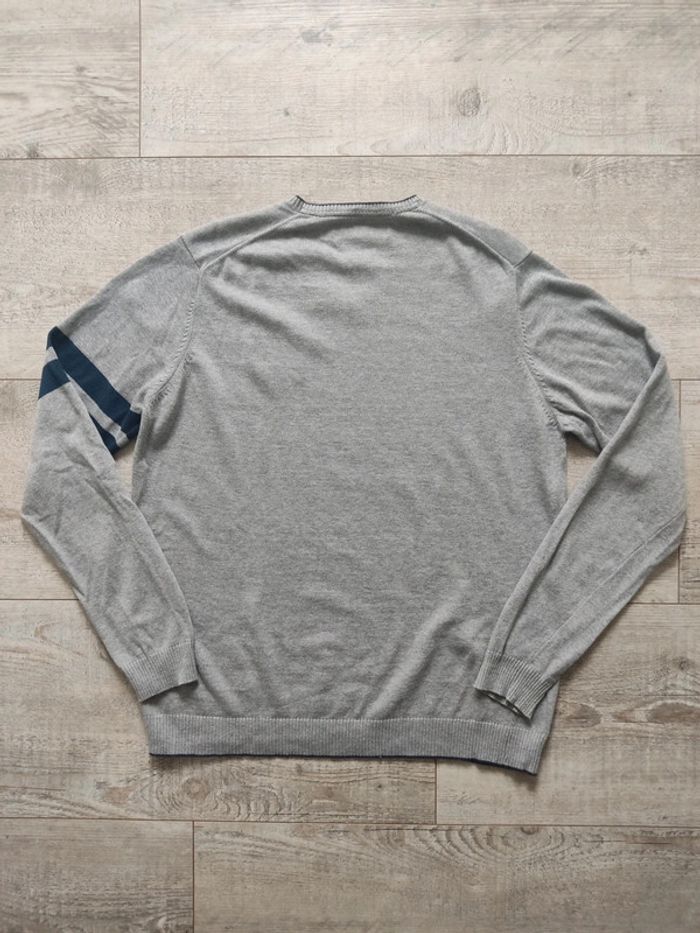 Pull d'hiver manches longues col V gris contours bleu marine patch brodé taille XL Jodhpur - photo numéro 2