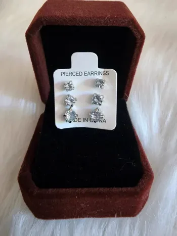 💎Boucles d’oreilles 3 Paires Zirconium Blanches 💎