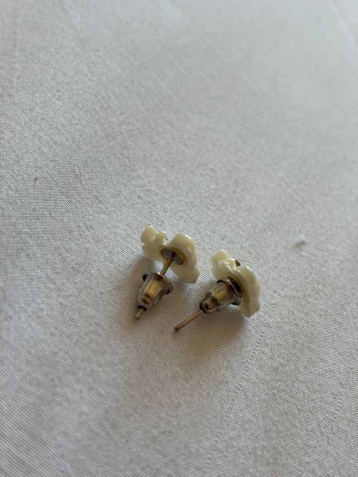 mini boucles d’oreilles nounours ourson blanc strass acier inoxydable - photo numéro 3