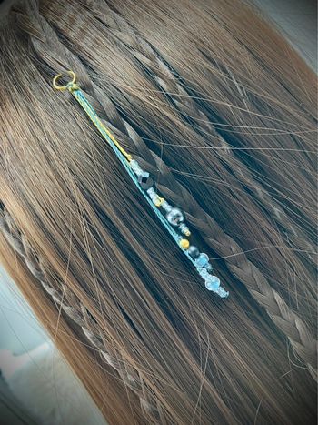 Bijou de cheveux - tresse/dread - macramé pierre Onyx et Hématite