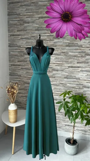 Sublime robe longue vert bleu canard plusieurs attaches possibles