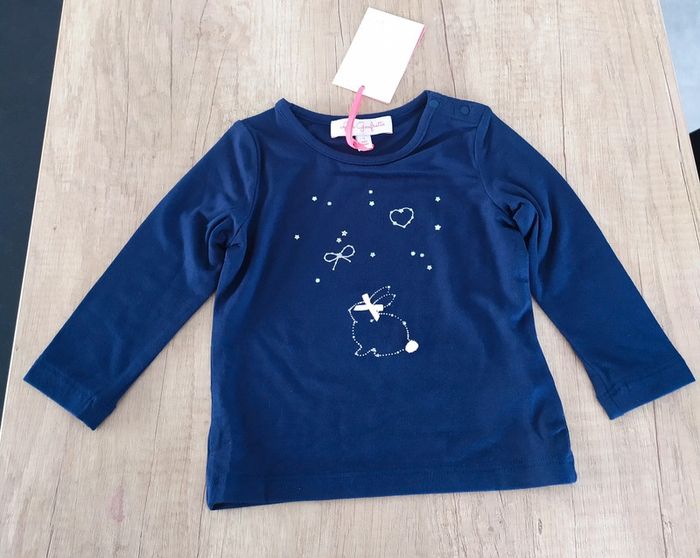 T-shirt manches longues fille bleu marine taille 12 mois Lili Gaufrette