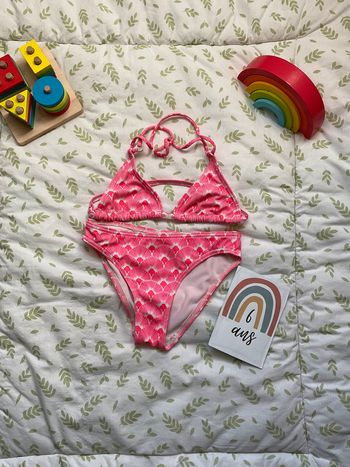 maillot de bain 2 pièces olaian 6 ans rose et blanc