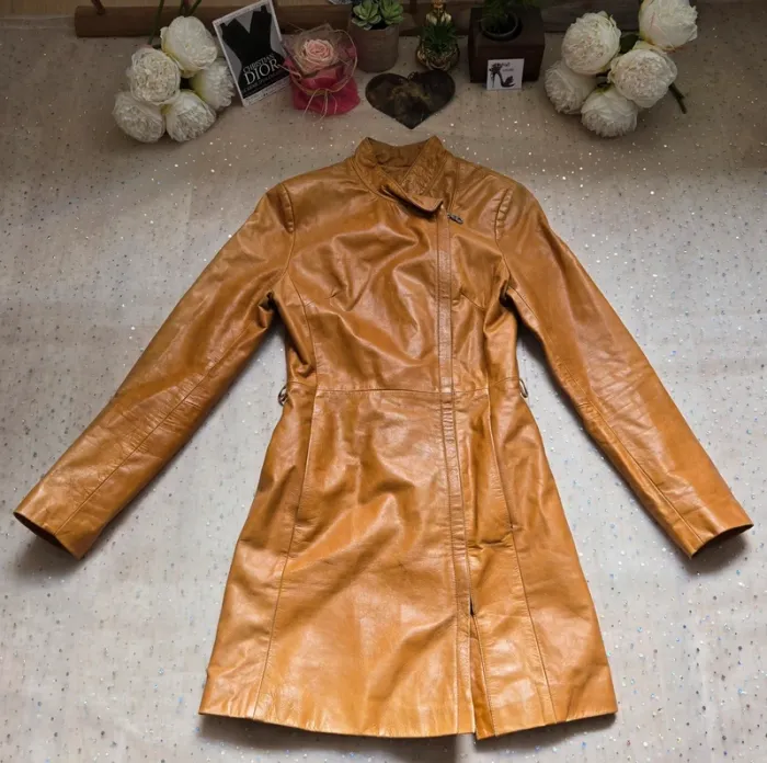 Veste en cuir de Vachette Camel taille 2 fabriquée en France🇨🇵 - photo numéro 4