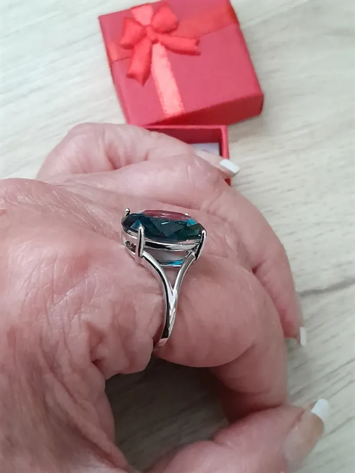 Bague avec grande pierre bleue, style Bohème, taille 60 - photo numéro 7