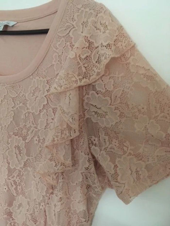 T-shirt dentelle rose MS Mode - photo numéro 2