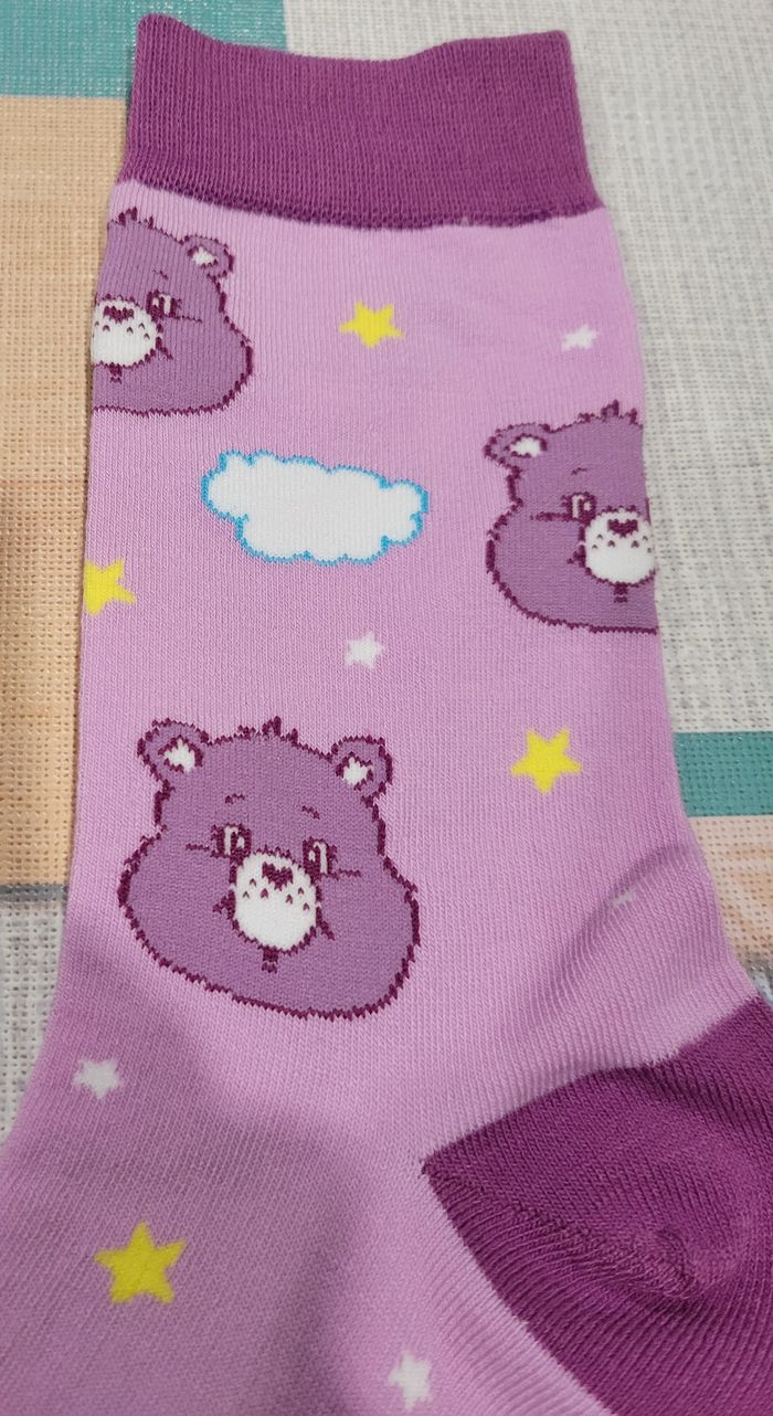 CHAUSSETTES BISOUNOURS CARE BEARS TETE PARME VIOLET ! NEUF ! - photo numéro 2