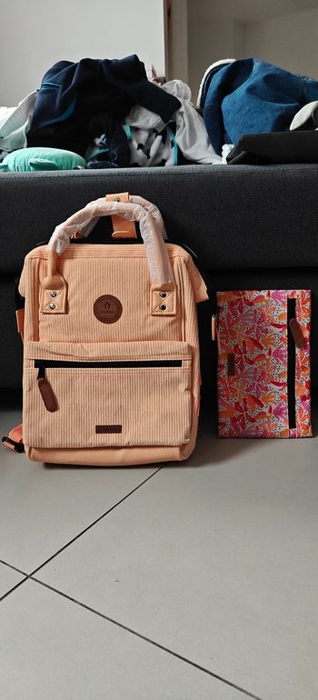 Sac à dos S Cabaïa velours côtelé abricot 