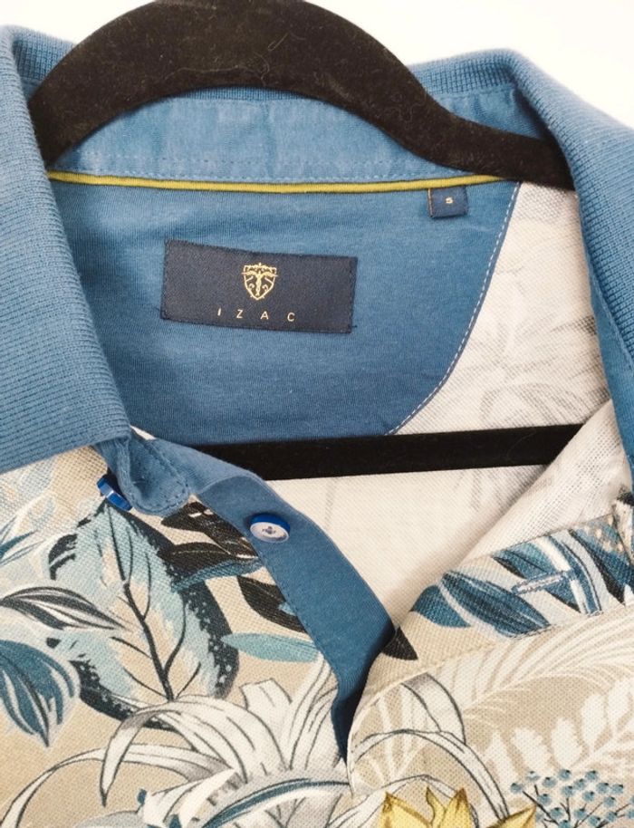Polo homme fleuri gris bleu jaune  taille S Izac - photo numéro 2