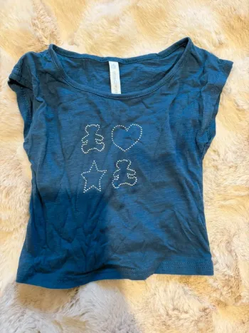 T-shirt bleu Lulu Castagnette avec motifs en strass