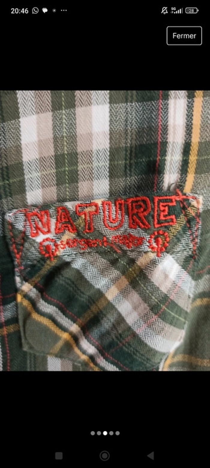 Chemise à carreaux vichy kaki et jaune broderie pression poche avant sergent major 10 ans - photo numéro 4