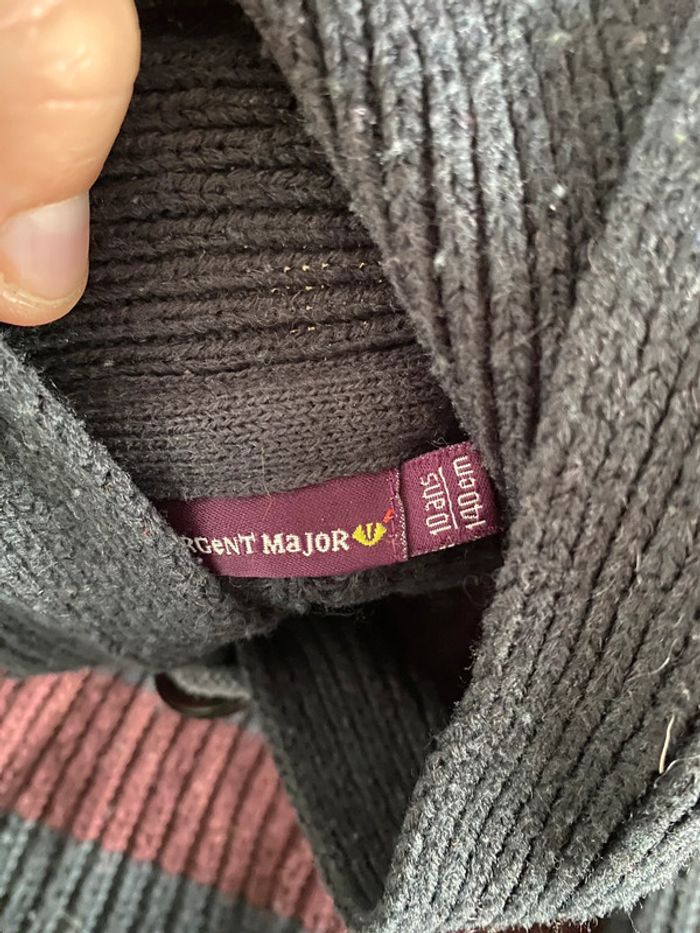 Pull garçon sergent major 8 ans rayures hiver epais col châle - photo numéro 3