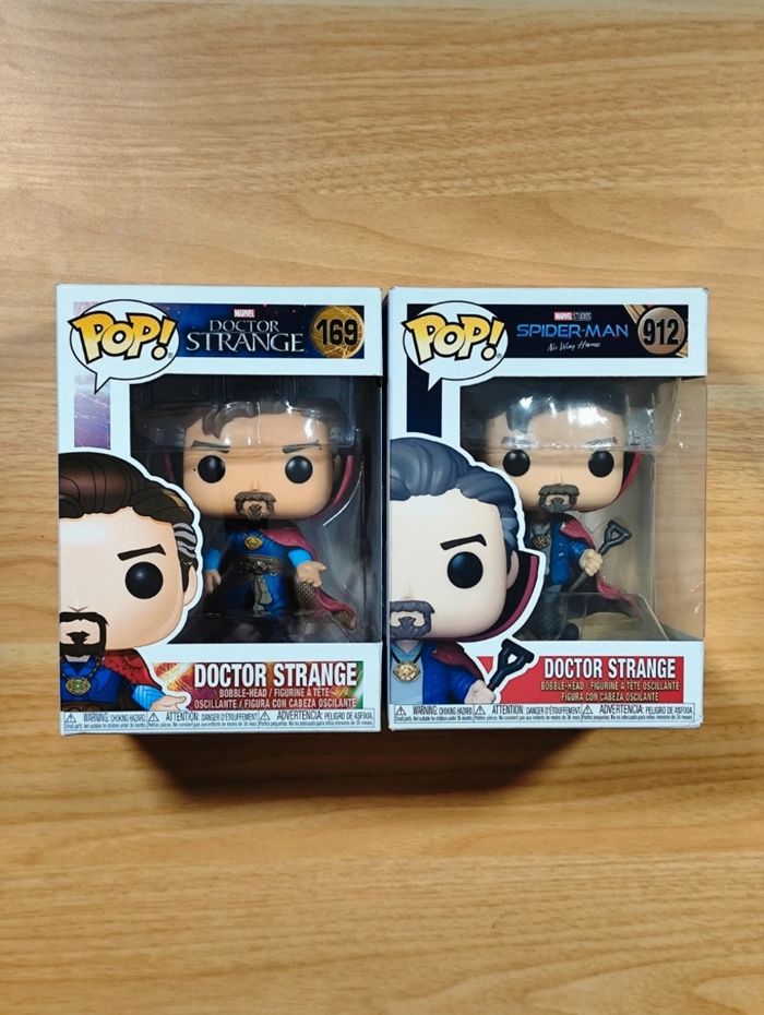Lot 2 Funko Pop! Doctor Strange #169 (Doctor Strange) & Doctor Strange #912 (Spider-Man No Way Home)