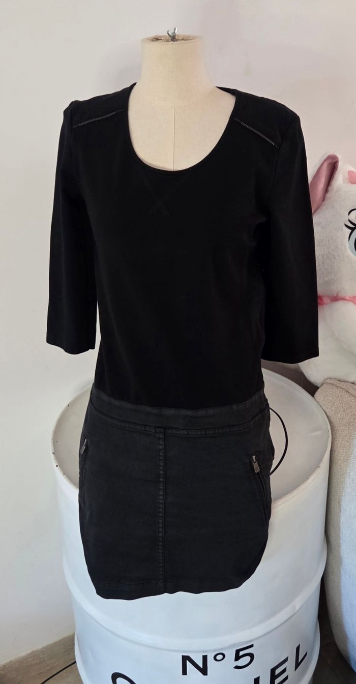 IKKS – Robe Noire Bi-Matière Effet Cuir – T40 – Rock Chic Intemporelle - photo numéro 2