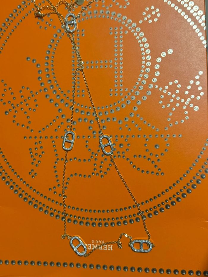 Collier sautoir réglable acier inoxydable or maillons farandole cristaux - photo numéro 7