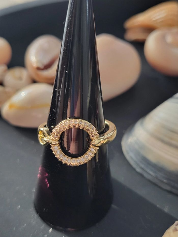 Bague ouverte acier inoxydable et zircon Rond Dorée - photo numéro 6