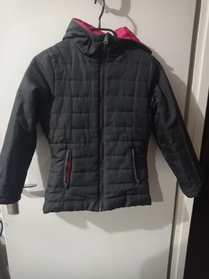 Manteau enfant fille réversible rose et gris foncé - photo numéro 2
