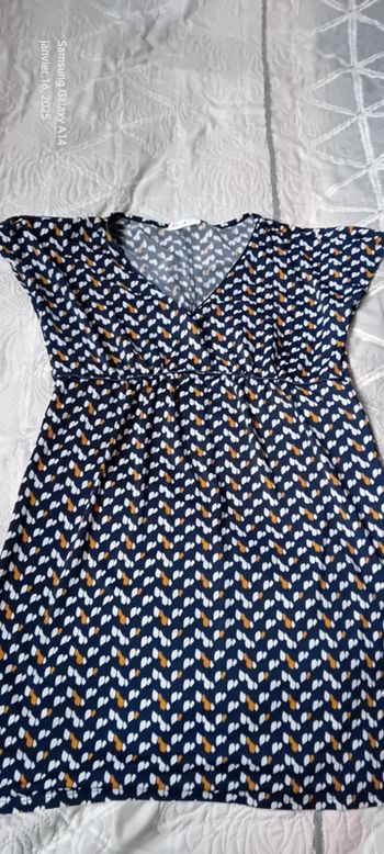 Tunique longue manches très courtes imprimé tâches marine femme L cache-cache