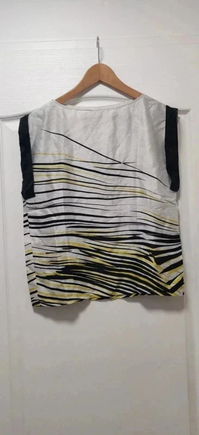 Blouse mc 100% soie blanc noir et jaune 3 Suisses - 40