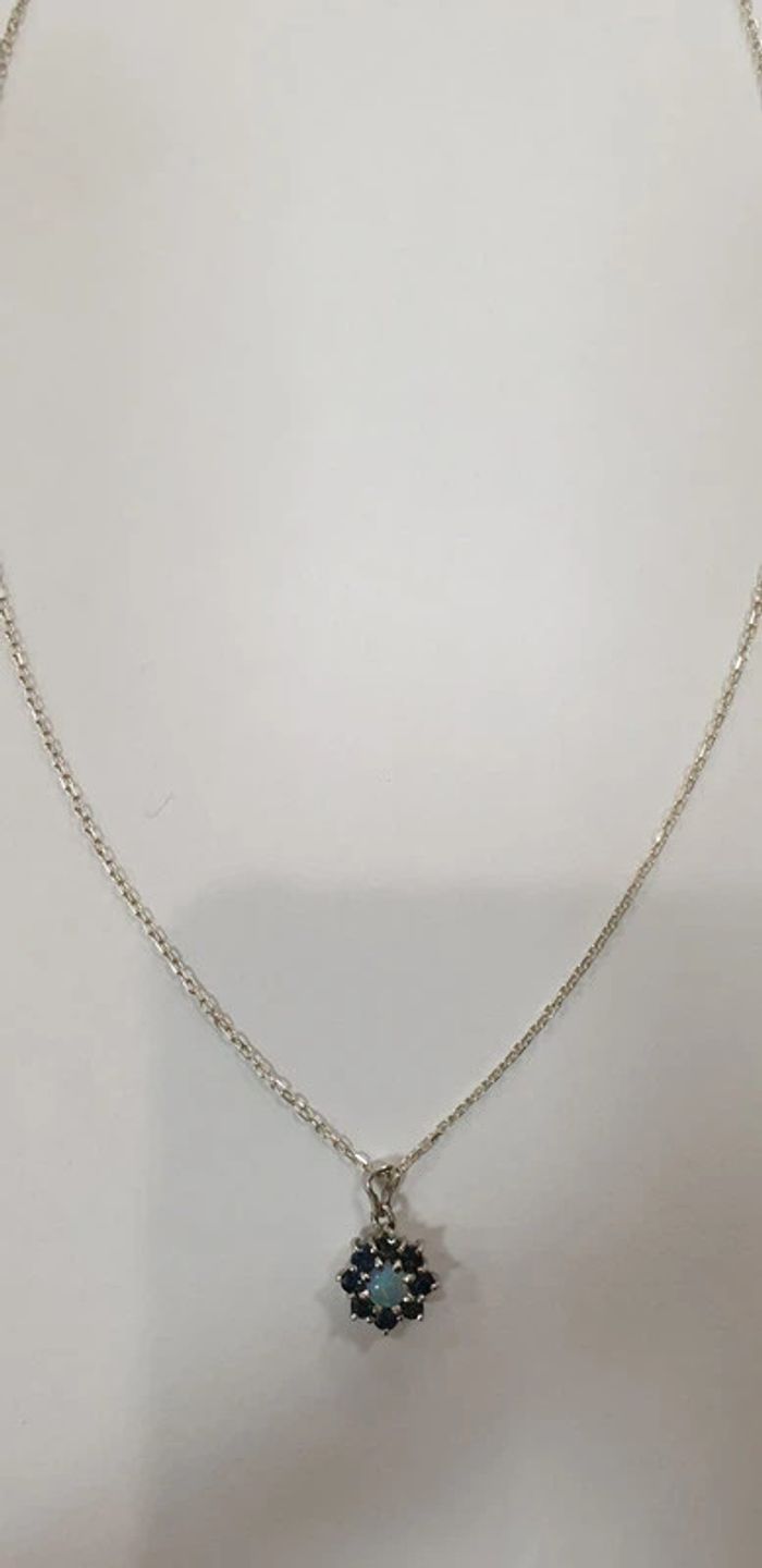 Neuf: Sublime collier pendentif argent opale saphirs véritables - photo numéro 4