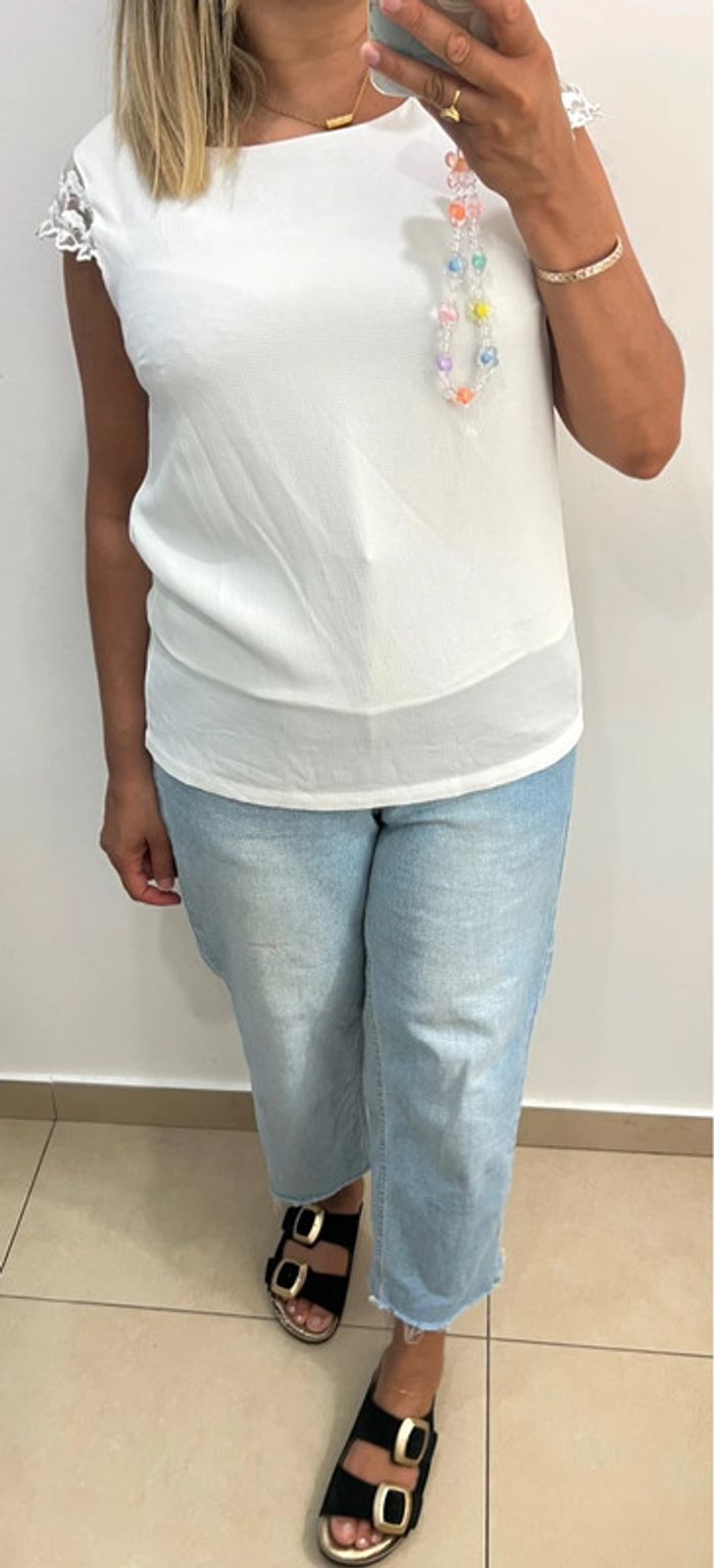 Blouse dos ouvert avec broderie et tulle Taille S - photo numéro 4