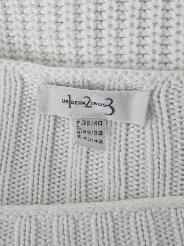 Pull blanc col bateau côtelé vintage / 123 - 38/M à 40/L - photo numéro 7