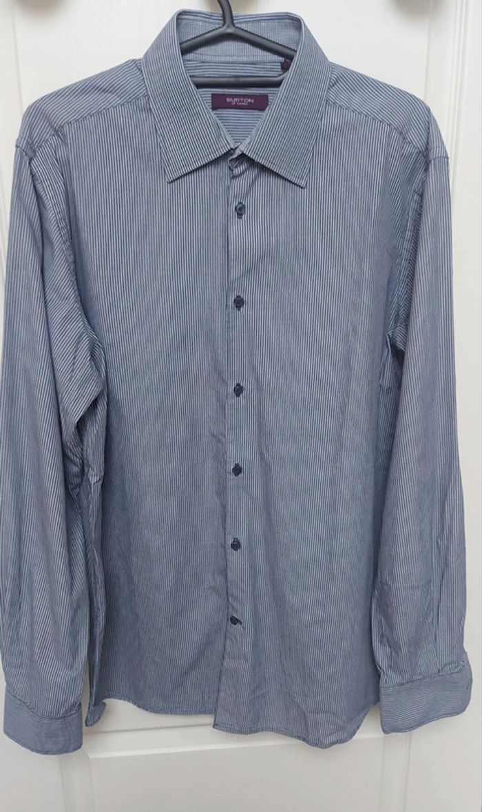 Chemise homme rayée bleu/gris Burton of London Taille 4 41-42